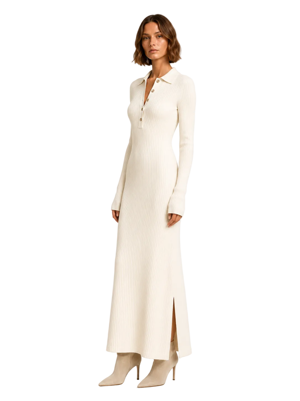 Ivory Ribbed Polo Dress