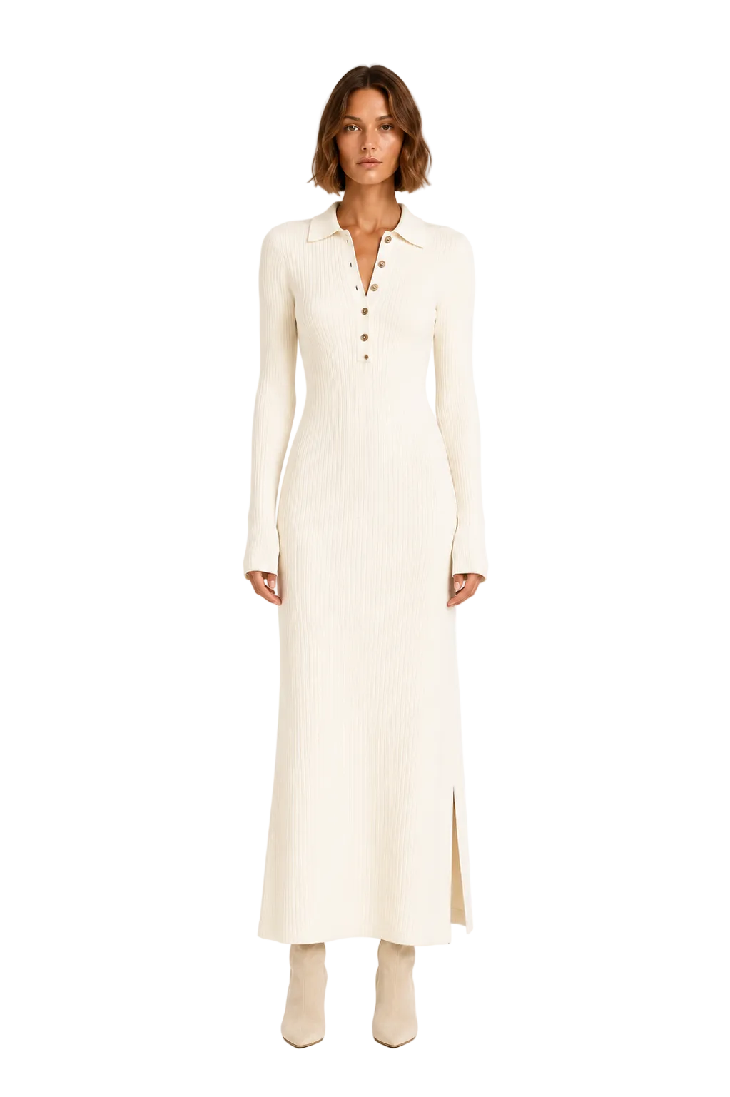 Ivory Ribbed Polo Dress